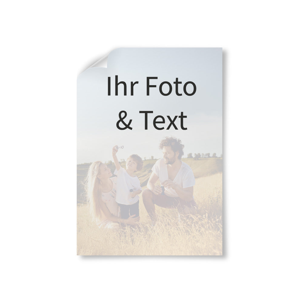 Personalisierbares Poster mit eigenem Foto und Wunschtext – individuelles Fotoposter gestalten für besondere Anlässe wie Geburtstag, Hochzeit oder Familie.