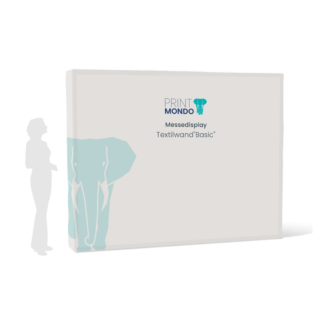 Leichte Messewand Basic, mit Druck nach Ihrer Vorlage und Ihrem Logo. Hier ist die Größe 3x4  297 x 224cm groß.