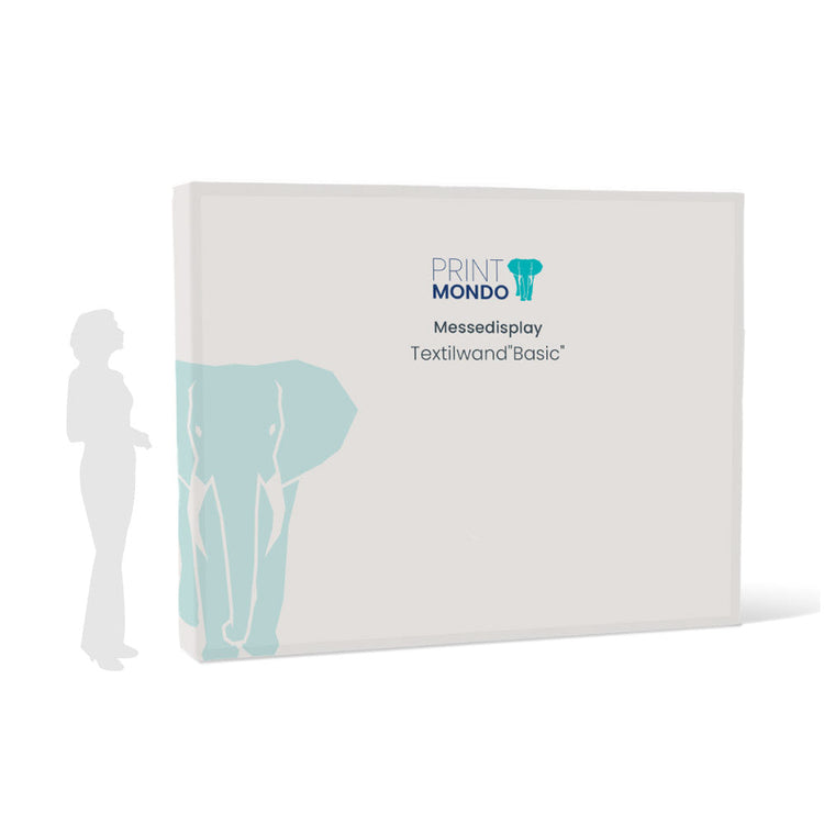 Leichte Messewand Basic, mit Druck nach Ihrer Vorlage und Ihrem Logo. Hier ist die Größe 3x4  297 x 224cm groß.