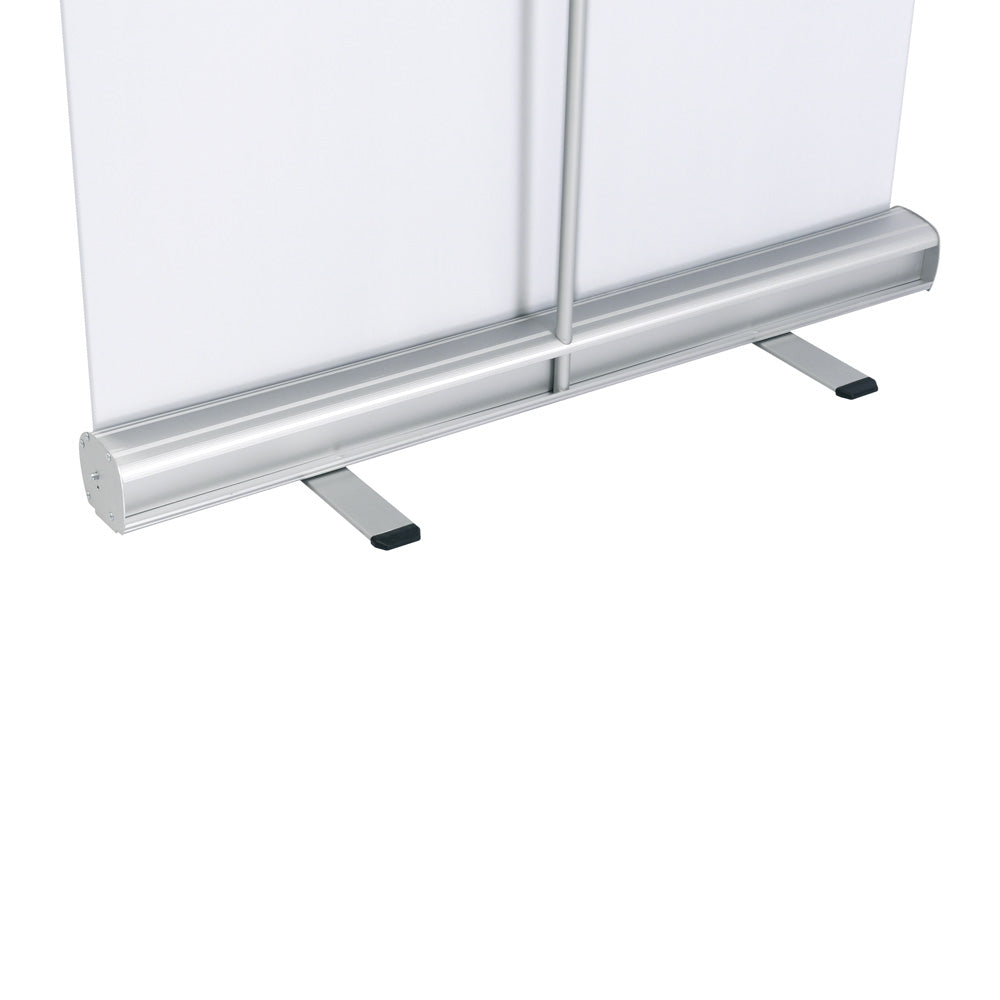 Detailansicht von einem Roll-Up Eco, unten am Rand mit der Kartusche und den Füßen.