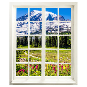 Wandaufkleber  selbstklebend mit erholsamer Aussicht auf Berge und Wildblumen