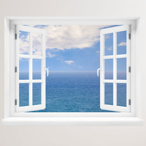 Wandaufkleber offenes Fenster "Meer mit Wolken" Hauptansicht