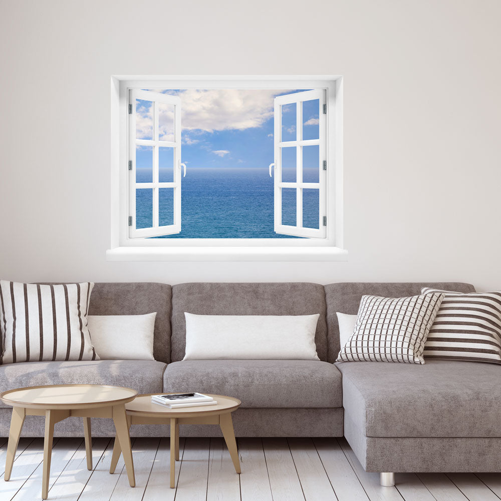 Wandaufkleber offenes Fenster "Meer mit Wolken" Deko mit Aussicht im Wohnzimmer