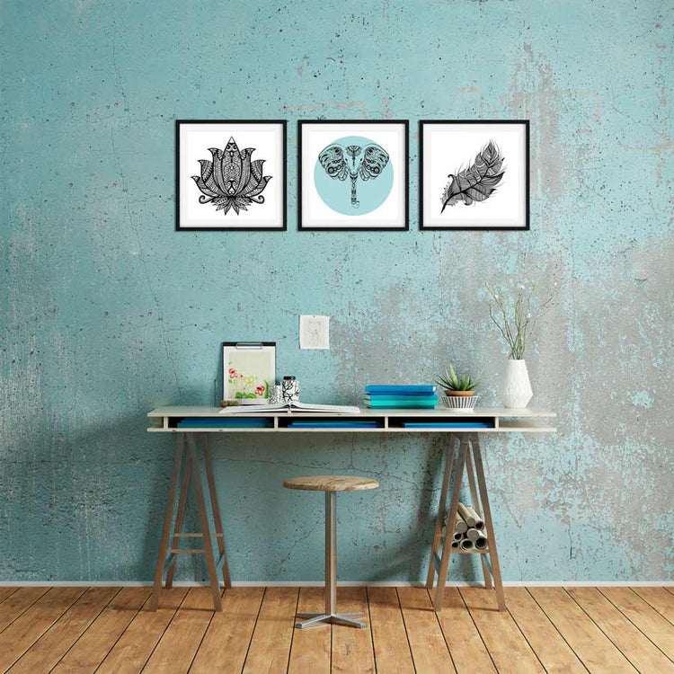 Poster-Set "Elefant Mandala" Ansicht Arbeitszimmer 