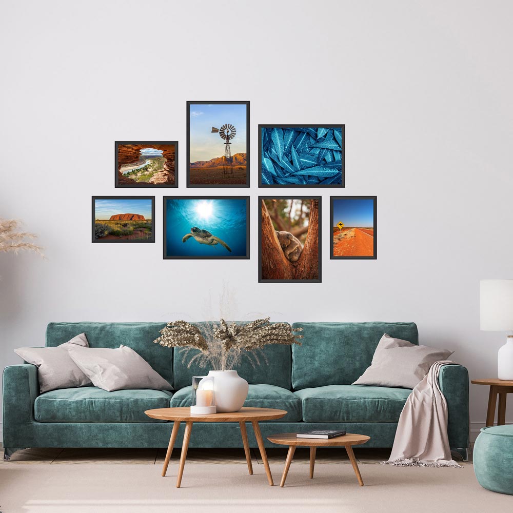 Posterset "Australien" Vorderseite mit blauem Sofa