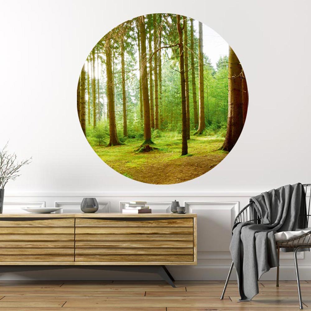 Wandaufkleber rund "Wald" mit Sideboard und Stuhl