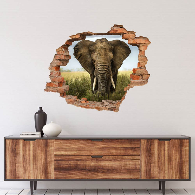 Wandtattoo Mauerdurchbruch "Elefant" über Sideboard