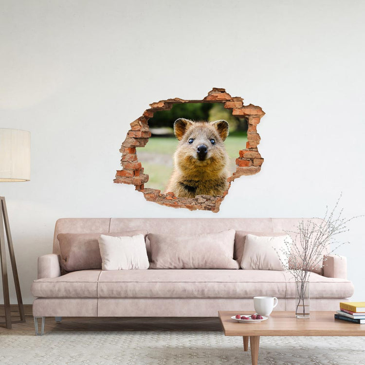 Wandtattoo - Wanddurchbruch "Quokka" über rosa Sofa 