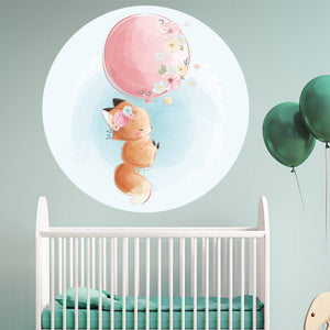 Wandsticker rund "Fuchs mit Ballon" in Babyzimmer