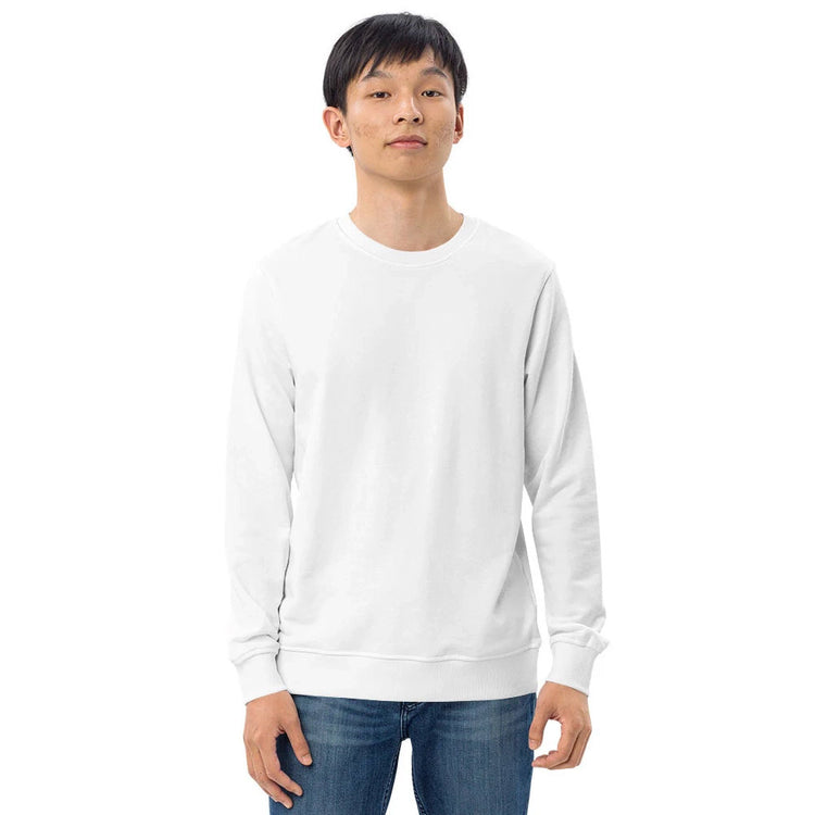 Ein schlichter weißer Unisex-Pullover mit klassischem Rundhalsausschnitt und langen Ärmeln. Das Sweatshirt hat eine bequeme Passform und besteht aus weichem Stoff. Perfekt als Basic für den Alltag oder für individuelle Designs geeignet.