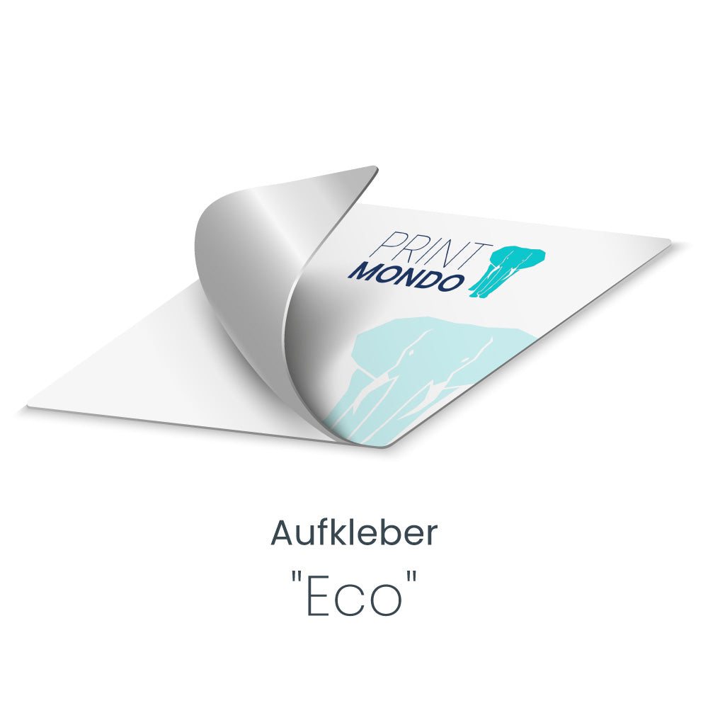 Aufkleber eco aufgeklappt, mit sichtbarer grauer Rückseite