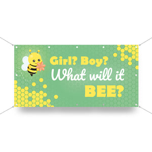 Banner Babyparty Gender Reveal "What will it Bee" Hauptbild grün