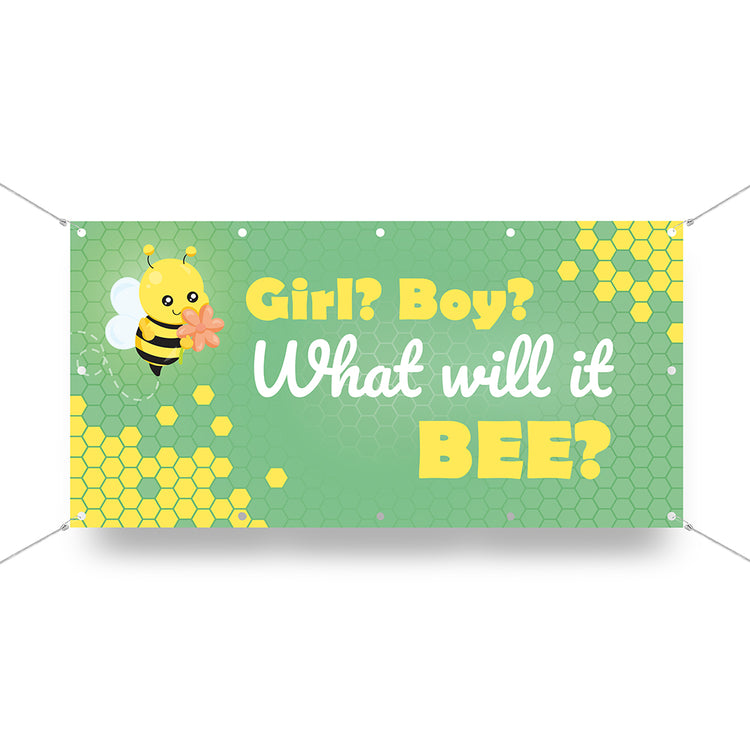 Banner Babyparty Gender Reveal "What will it Bee" Hauptbild grün