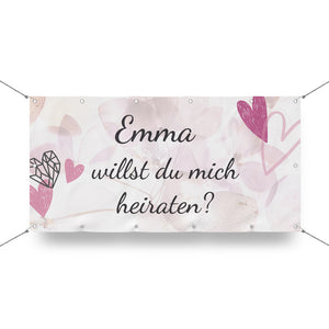 Banner Heiratsantrag "Blüten" zum Personalisieren mit Namen, Beispieltext