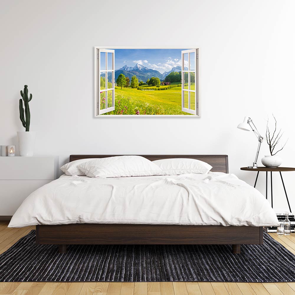 Leinwandbild Fensterblick "Alpen" im Schlafzimmer