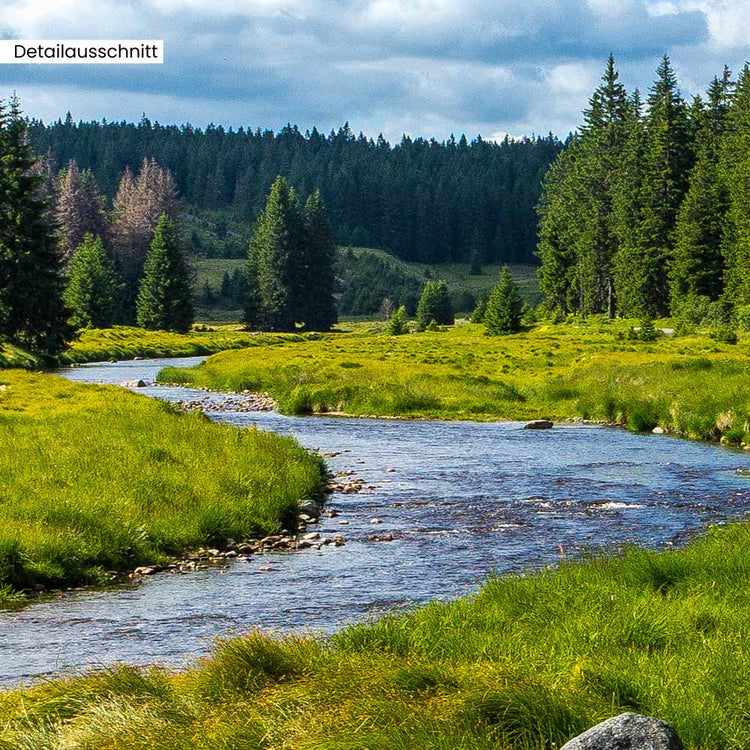 Detailausschnitt Leinwandbild Fensterblick "Berge und Fluss"