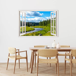 Leinwandbild Fensterblick "Berge und Fluss" im Esszimmer