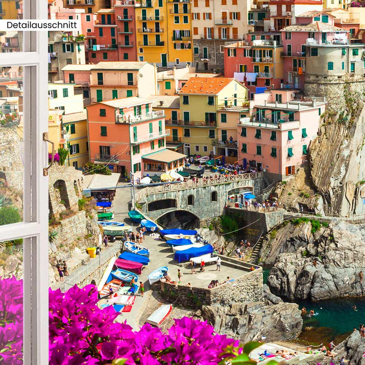 Detailausschnitt Leinwandbild Fensterblick "Cinque Terre"