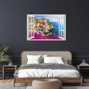 Leinwandbild Fensterblick "Cinque Terre" im Schlafzimmer