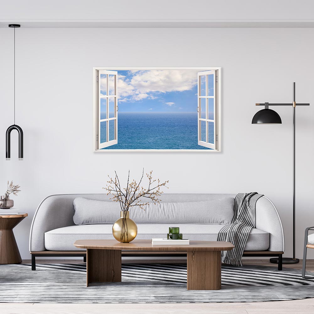 Leinwandbild Fensterblick "Meer und Wolken" im Wohnzimmer