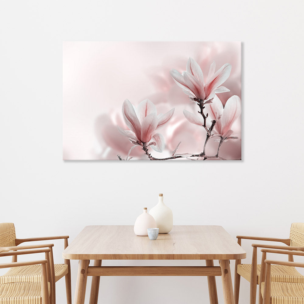 Wandbild Leinwand "Magnolienbaum im Frühjahr" über dem Esstisch