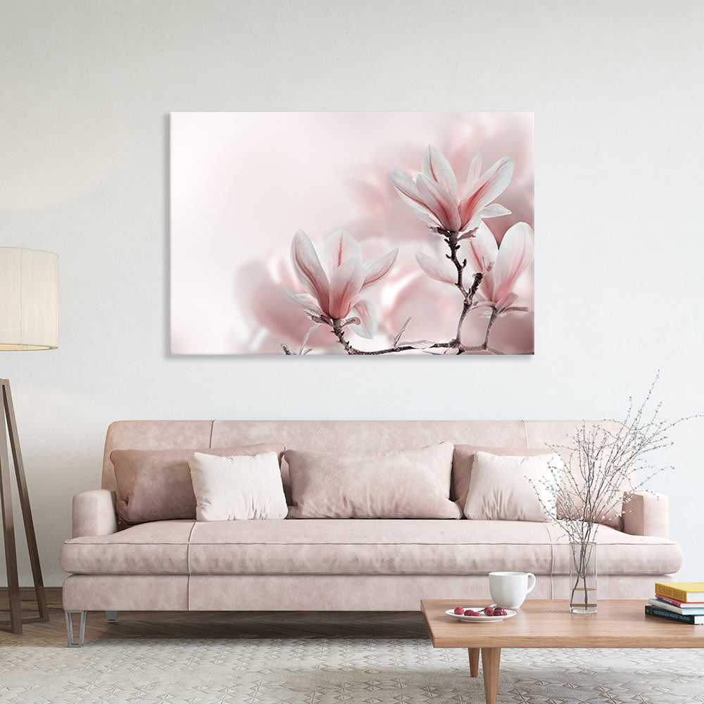 Wandbild Leinwand "Magnolienbaum im Frühjahr" im Wohnzimmer