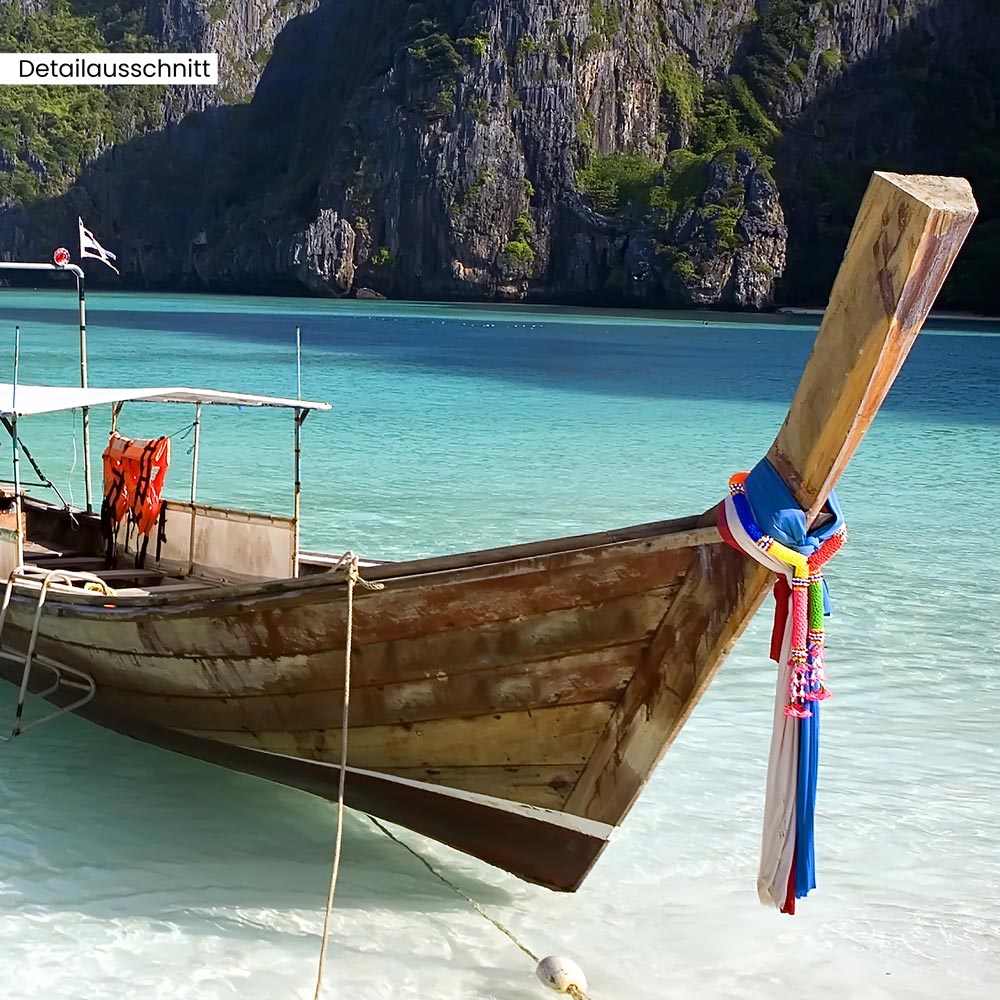 Leinwandbild "Strand mit Boot" Detailansicht