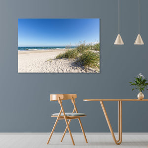 Leinwandbild "Strand Ostsee" an blauer Wand im Esszimmer